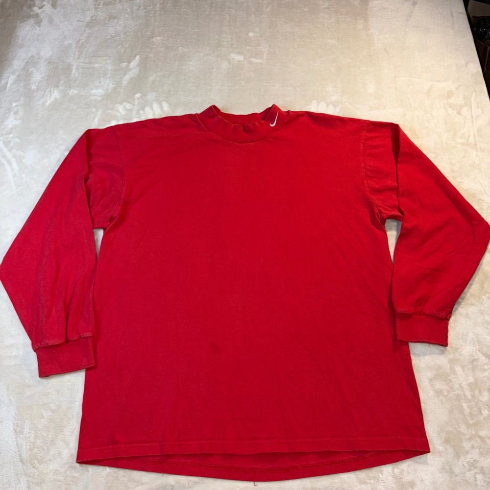 VIntage Nike Mens XL Red Mock Neck Long Sleeve Shirt Cotton Silver Tag
